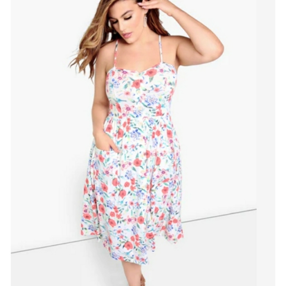 NWT Rebdolls "Into You" Floral Button Down Skater Midi Dress